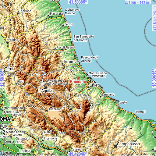 Topographic map of Picciano
