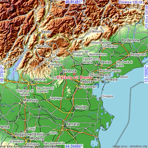 Topographic map of Piazzola sul Brenta