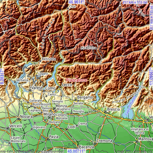 Topographic map of Piazzatorre