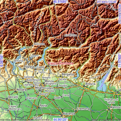 Topographic map of Piazza Brembana