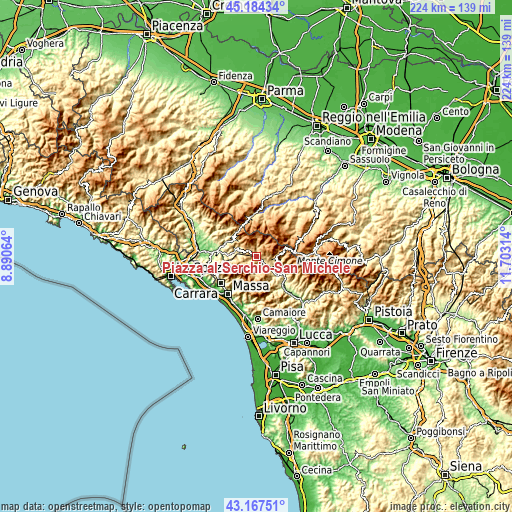 Topographic map of Piazza al Serchio-San Michele