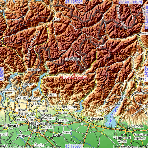 Topographic map of Piateda Centro