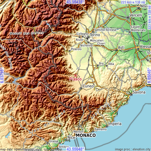 Topographic map of Piasco