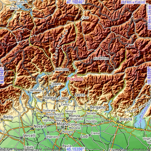 Topographic map of Piantedo