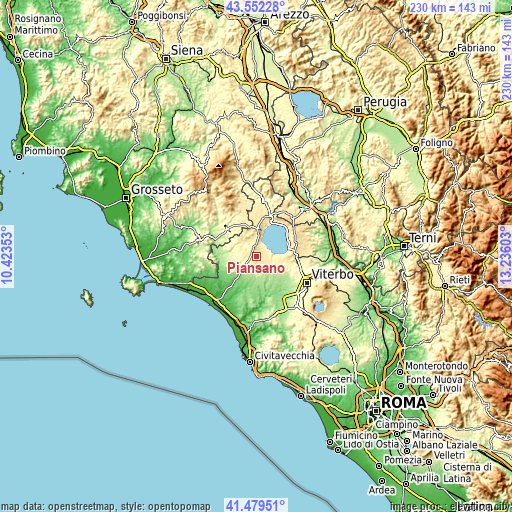 Topographic map of Piansano