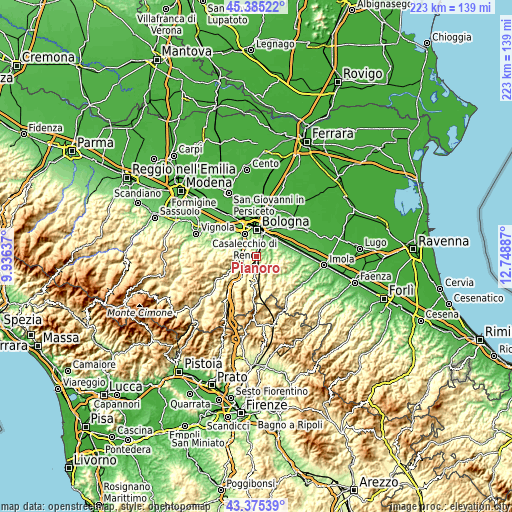 Topographic map of Pianoro