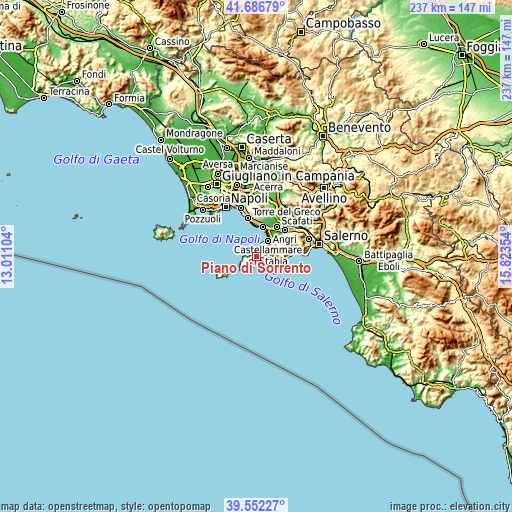 Topographic map of Piano di Sorrento