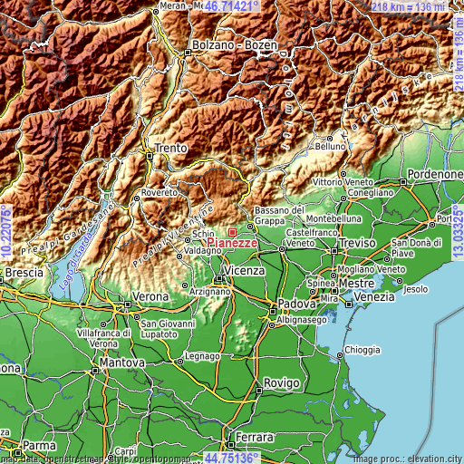 Topographic map of Pianezze