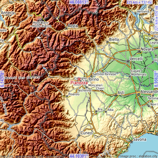 Topographic map of Pianezza