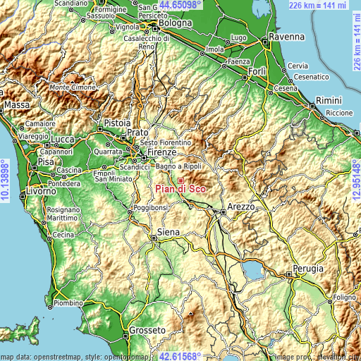 Topographic map of Pian di Scò