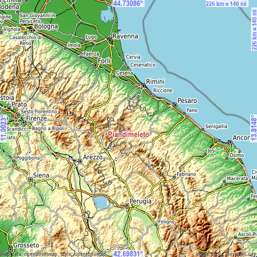 Topographic map of Piandimeleto