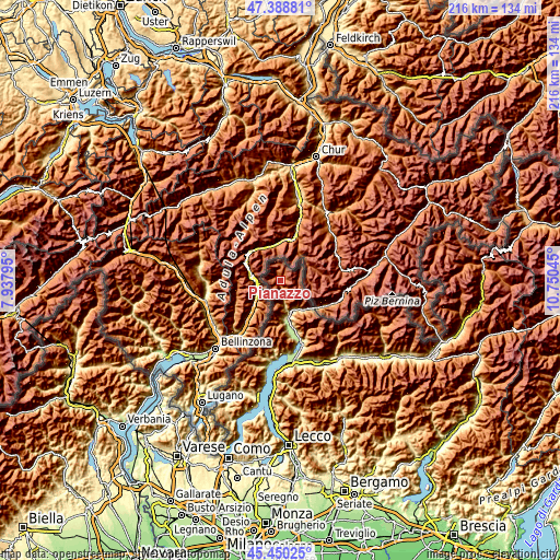 Topographic map of Pianazzo