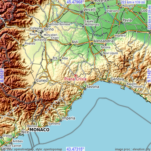 Topographic map of Piana Crixia