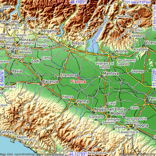 Topographic map of Piadena