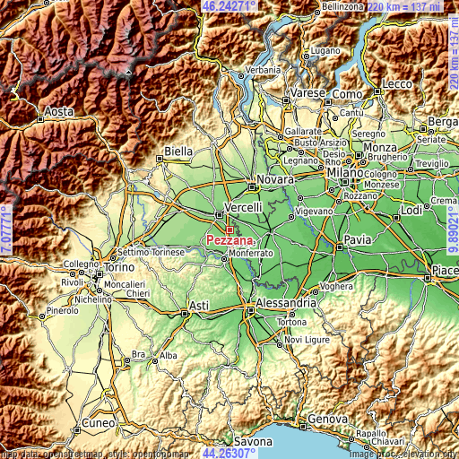 Topographic map of Pezzana