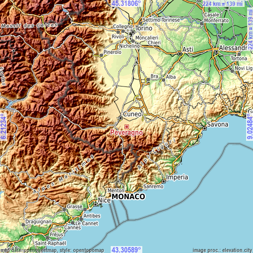 Topographic map of Peveragno