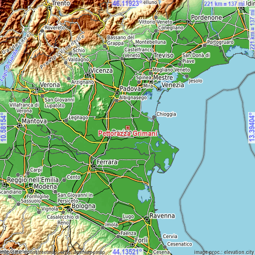 Topographic map of Pettorazza Grimani