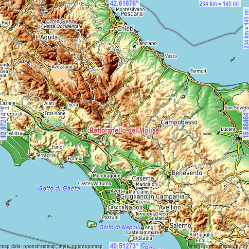 Topographic map of Pettoranello del Molise