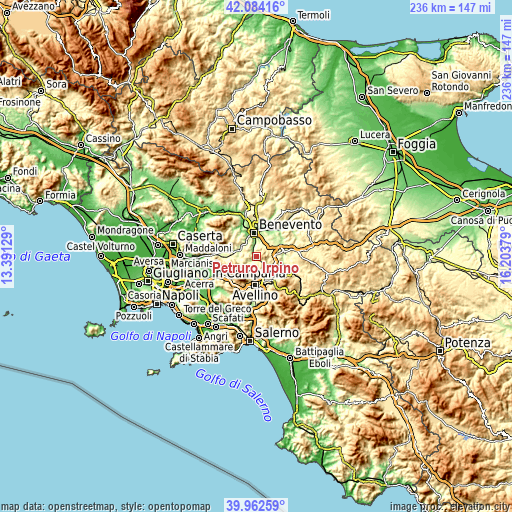 Topographic map of Petruro Irpino