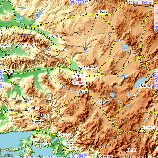 Topographic map of Denizli