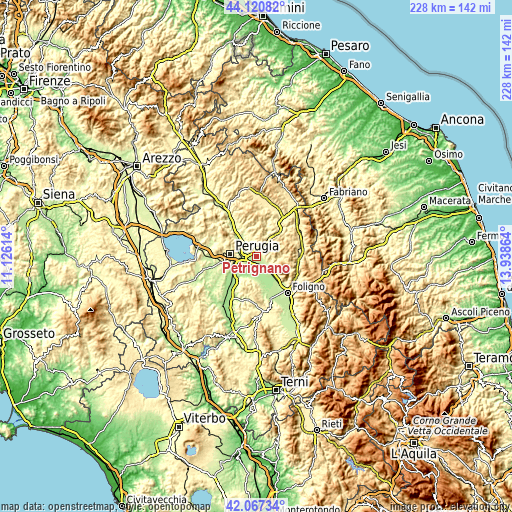 Topographic map of Petrignano