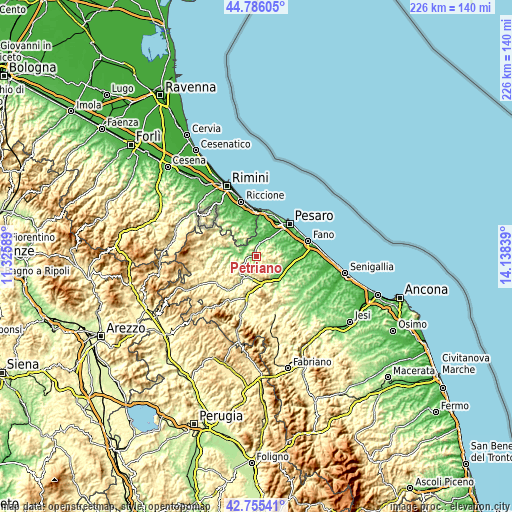 Topographic map of Petriano
