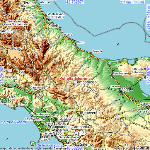 Topographic map of Petrella Tifernina