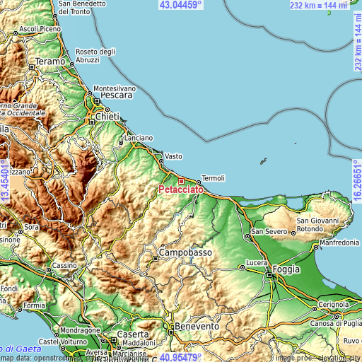 Topographic map of Petacciato