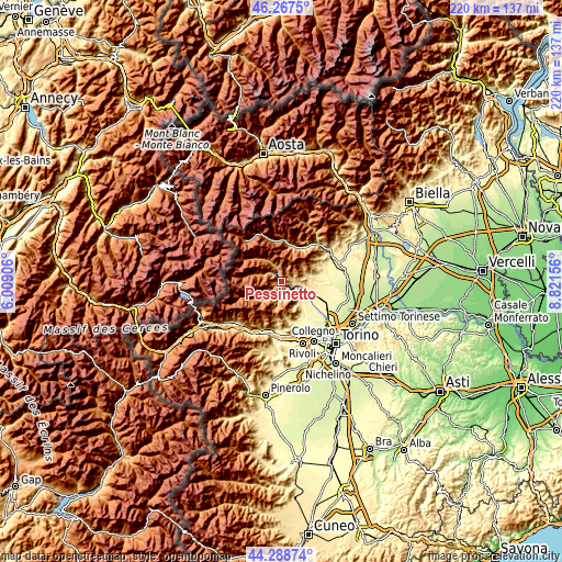 Topographic map of Pessinetto