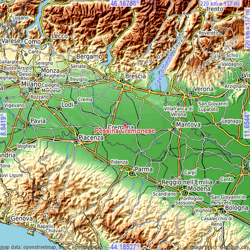 Topographic map of Pessina Cremonese