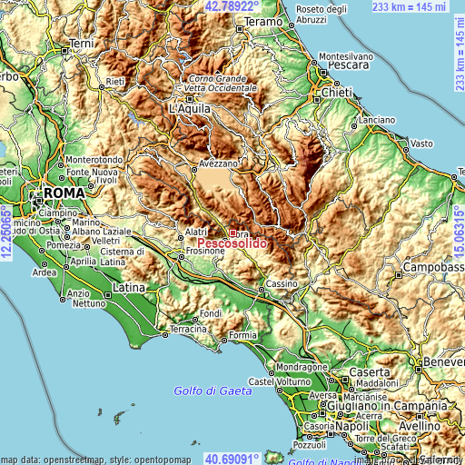 Topographic map of Pescosolido