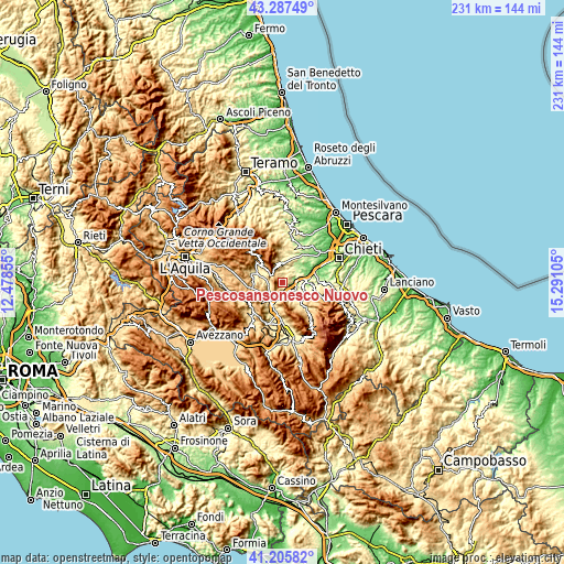 Topographic map of Pescosansonesco Nuovo