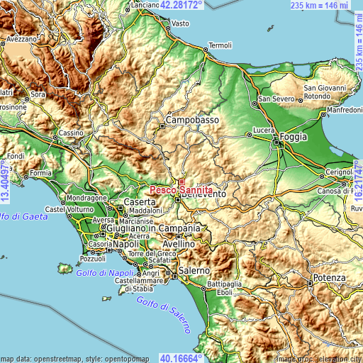 Topographic map of Pesco Sannita
