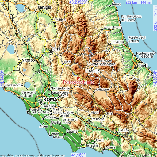 Topographic map of Pescorocchiano