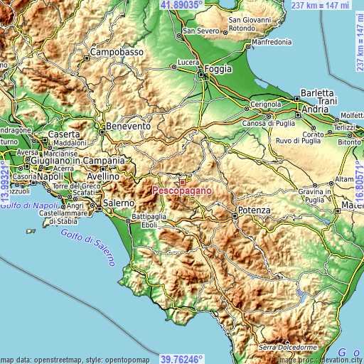 Topographic map of Pescopagano