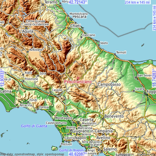 Topographic map of Pescolanciano