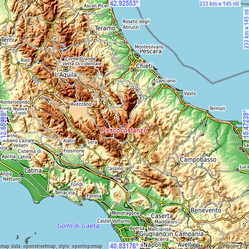 Topographic map of Pescocostanzo