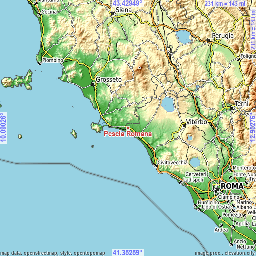 Topographic map of Pescia Romana