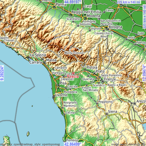 Topographic map of Pescia