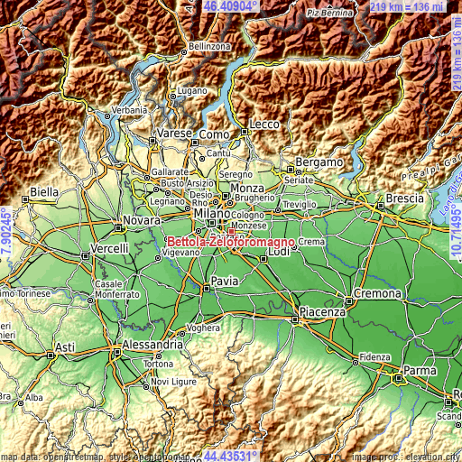 Topographic map of Bettola-Zeloforomagno