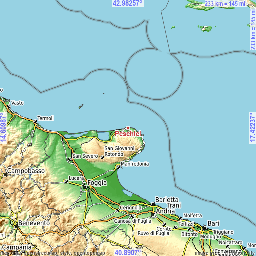 Topographic map of Peschici