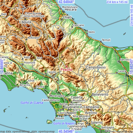 Topographic map of Pesche