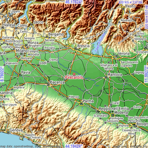 Topographic map of Pescarolo