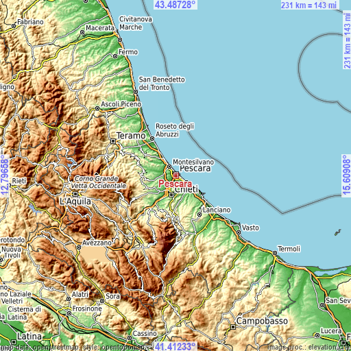 Topographic map of Pescara