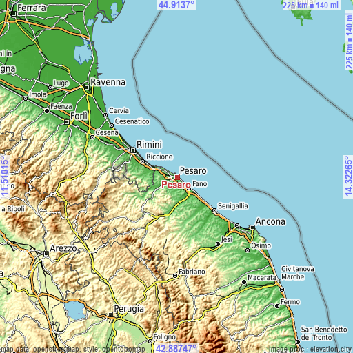 Topographic map of Pesaro