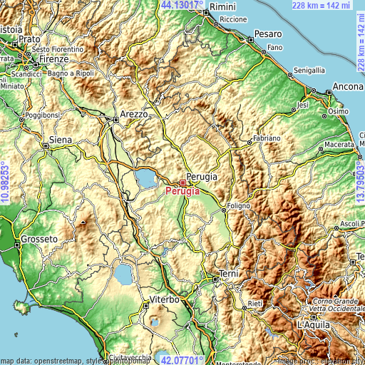 Topographic map of Perugia