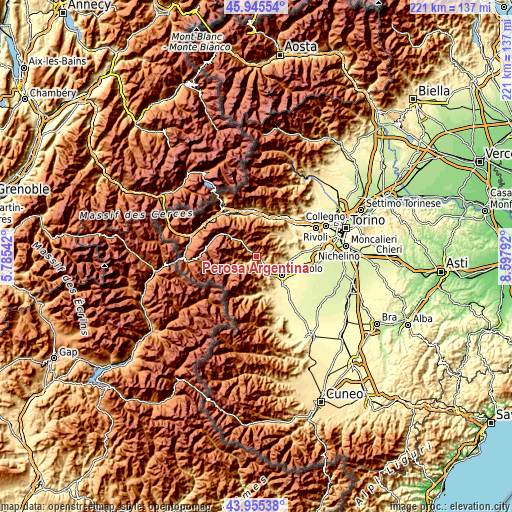 Topographic map of Perosa Argentina