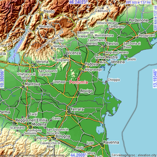 Topographic map of Pernumia