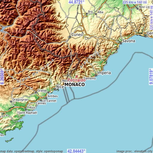 Topographic map of Perinaldo