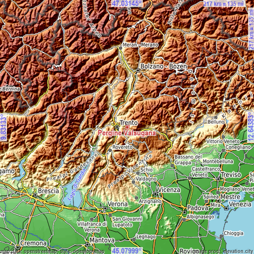 Topographic map of Pergine Valsugana